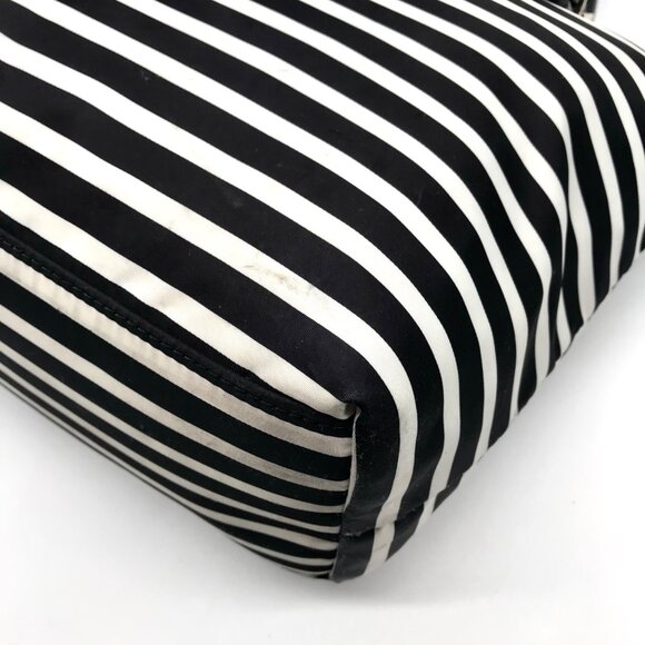 Kate Spade Black & Clotted Cream Striped Nylon Watson Lane Maya Tote Bag - Picture 9 of 11